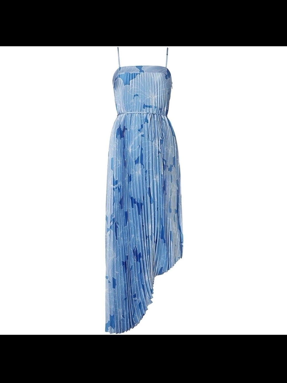 Milly Blue Printed Pleated Asymmetric Slip Dress